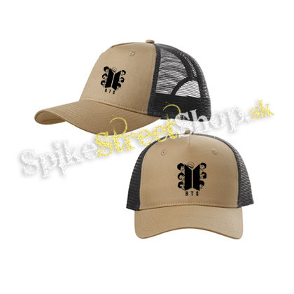 BTS - BANGTAN BOYS - Cartoon Band - pieskovočierna sieťkovaná šiltovka model "Trucker Cap"