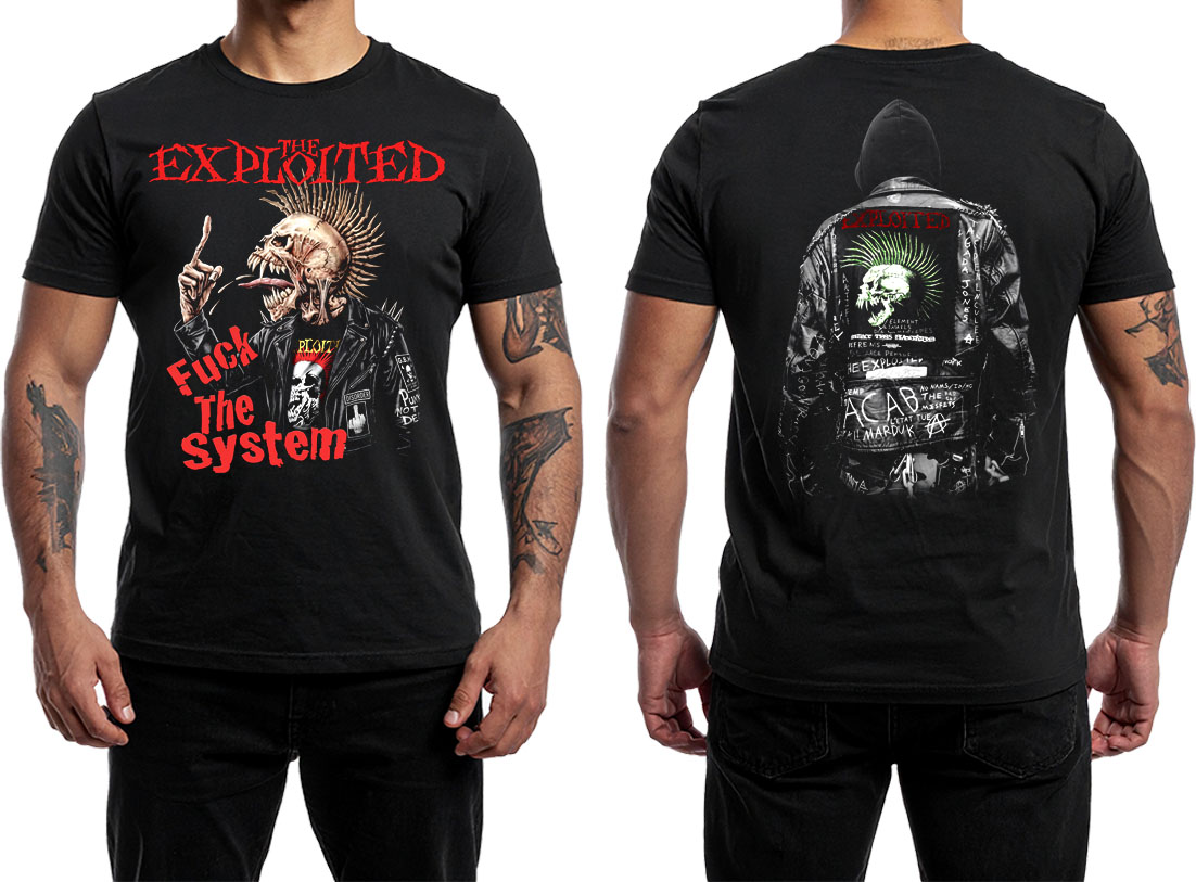 EXPLOITED - Fuck The System - Skull With Tonque - čierne pánske tričko