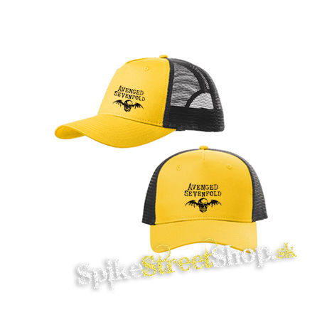 AVENGED SEVENFOLD - Logo A7X Skull - žltočierna sieťkovaná šiltovka model "Trucker Cap"