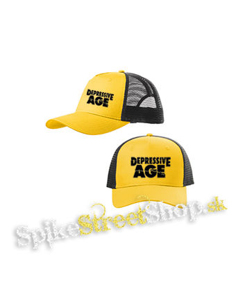 DEPRESSIVE AGE - Logo Black - žltočierna sieťkovaná šiltovka model "Trucker Cap"