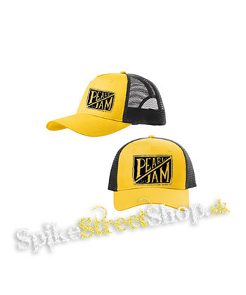 PEARL JAM - Logo - žltočierna sieťkovaná šiltovka model "Trucker Cap"