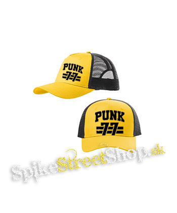 PUNK 77 - Slogan motív 2 - žltočierna sieťkovaná šiltovka model "Trucker Cap"
