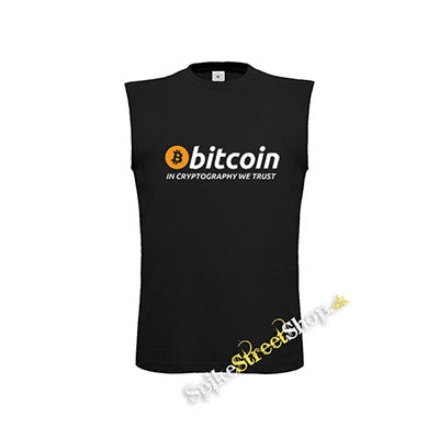 BITCOIN - In Cryptography We Trust - čierne pánske tričko bez rukávov