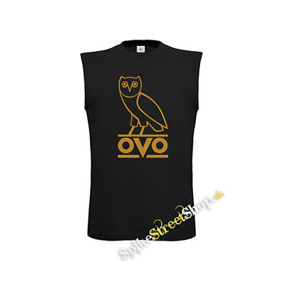 DRAKE - Gold OVO Logo - čierne pánske tričko bez rukávov