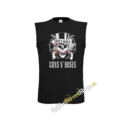 GUNS N ROSES - Red White Skull And Logo - čierne pánske tričko bez rukávov