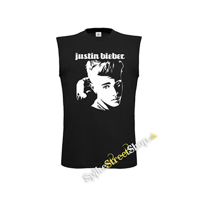 JUSTIN BIEBER - Logo & Portrait Motive 1 - čierne pánske tričko bez rukávov