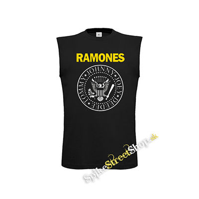 RAMONES - Yellow Logo White Symbol - čierne pánske tričko bez rukávov