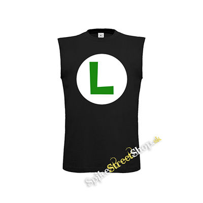 SUPER MARIO - Green Luigi Logo - čierne pánske tričko bez rukávov