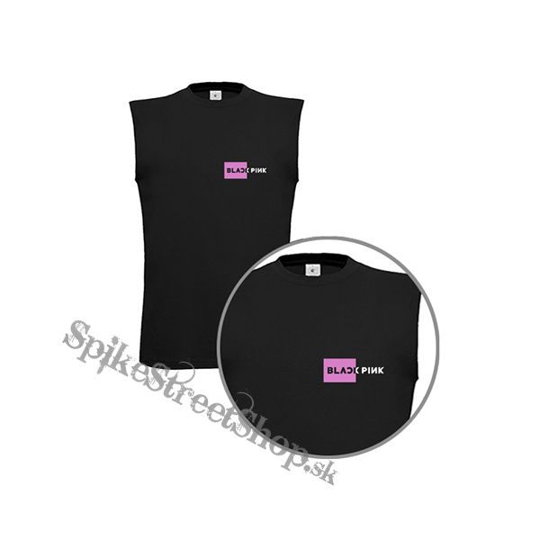 BLACKPINK - Pink Square Crest B&W - čierne pánske tričko bez rukávov