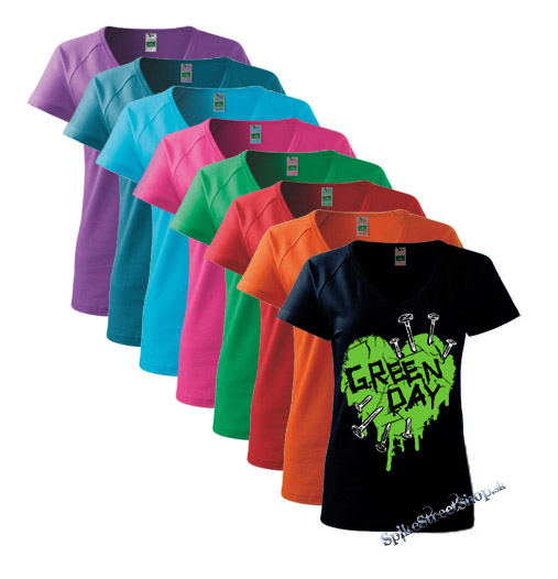GREEN DAY - Green Heart - farebné dámske tričko