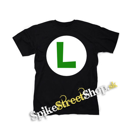 SUPER MARIO - Green Luigi Logo - čierne detské tričko