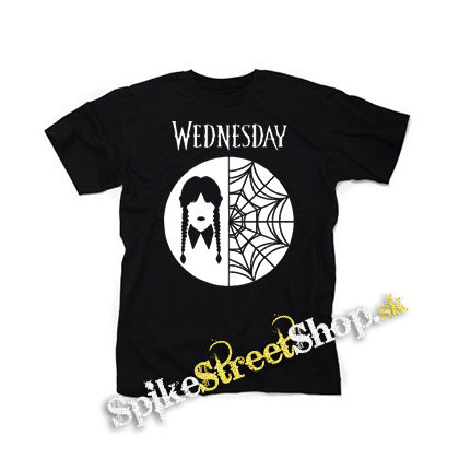 WEDNESDAY - Addams Braids & Spiderweb Motive - čierne detské tričko