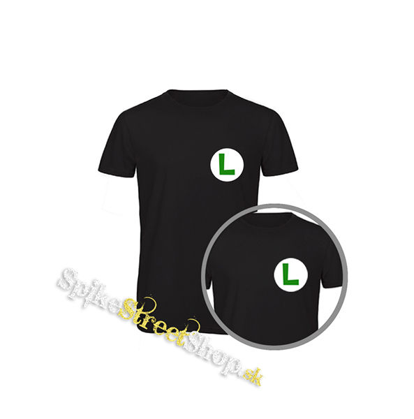 SUPER MARIO - Green Luigi Logo - čierne detské tričko