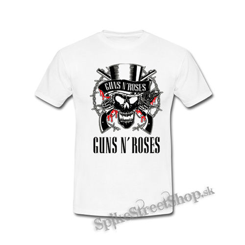GUNS N ROSES - Red White Skull And Logo - biele pánske tričko