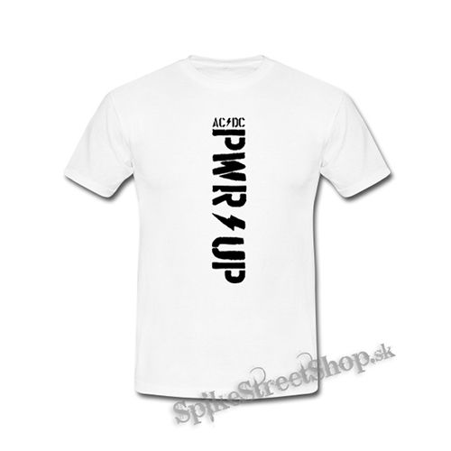 ACDC - Power Up Slogan Black na výšku - biele detské tričko