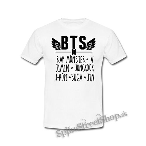 BTS - BANGTAN BOYS - Logo And Names - biele detské tričko