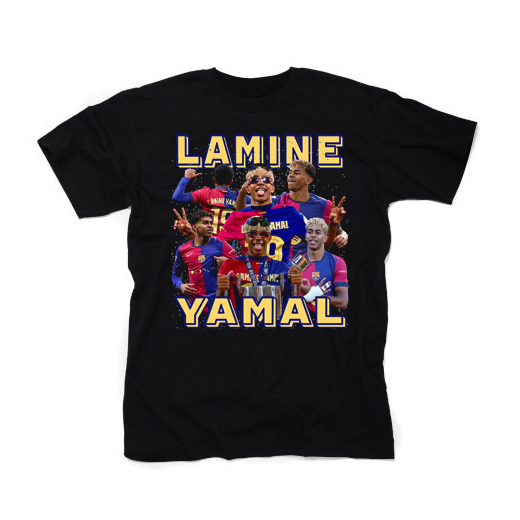 LAMINE YAMAL - Collage Poster - čierne pánske tričko