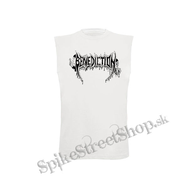 BENEDICTION - Logo - biele pánske tričko bez rukávov