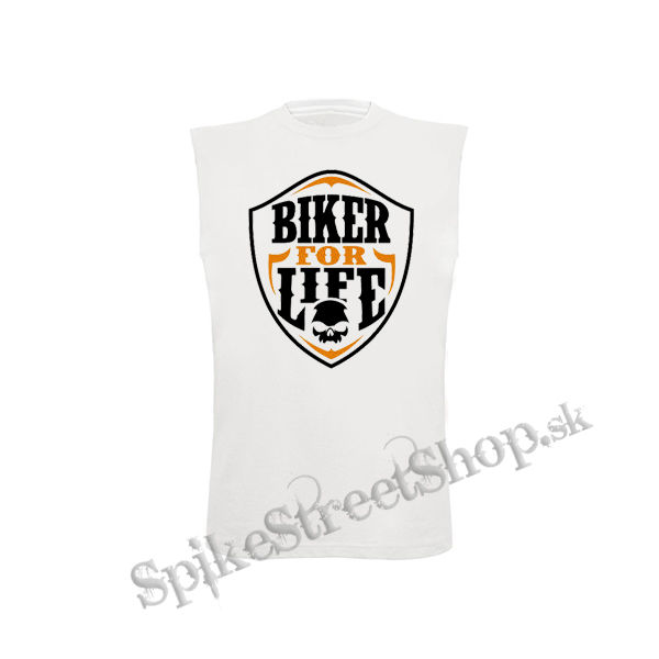 BIKER FOR LIFE - Skull Logo Crest - biele pánske tričko bez rukávov