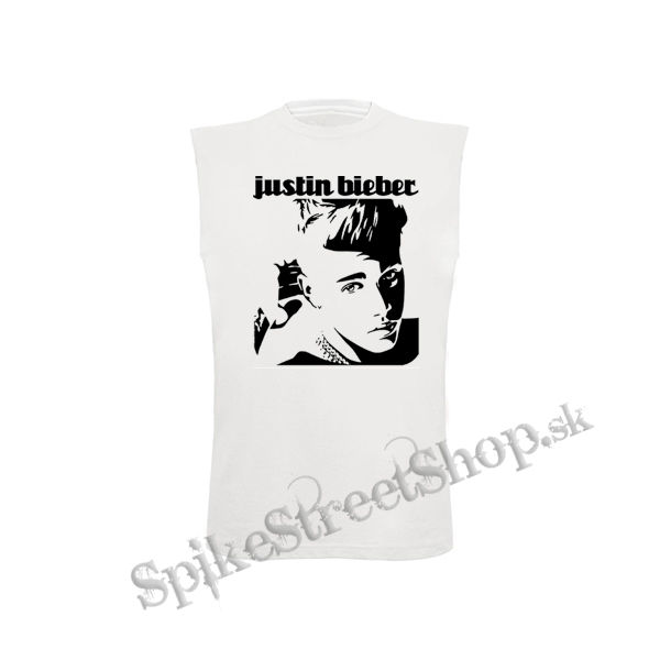 JUSTIN BIEBER - Logo & Portrait Motive 1 (2) - biele pánske tričko bez rukávov