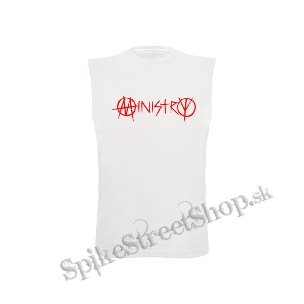 MINISTRY - Red Logo - biele pánske tričko bez rukávov