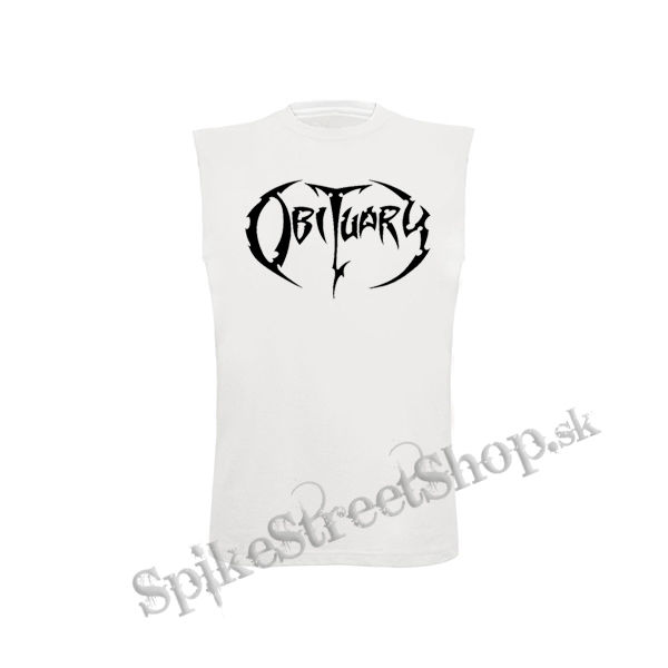 OBITUARY - Logo - biele pánske tričko bez rukávov