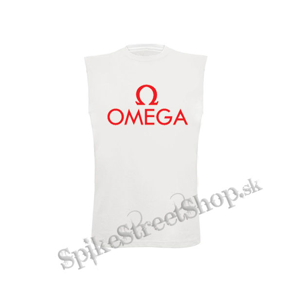 OMEGA - Red Logo - biele pánske tričko bez rukávov