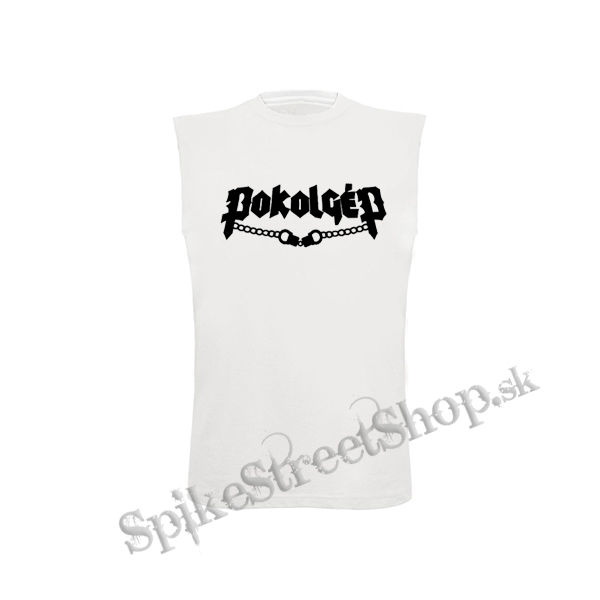 POKOLGÉP - Logo - biele pánske tričko bez rukávov