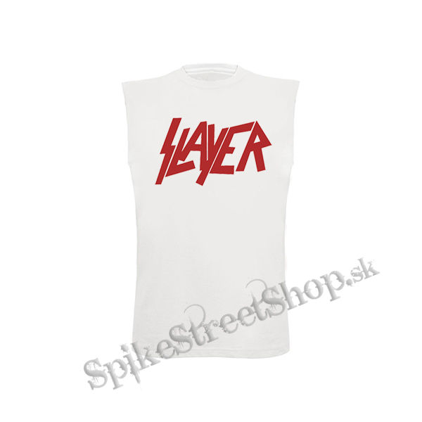 SLAYER - Red Logo - biele pánske tričko bez rukávov