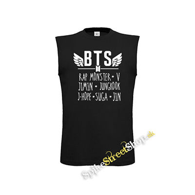 BTS - BANGTAN BOYS - Logo And Names - čierne detské tričko bez rukávov
