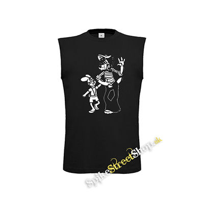 NO POČKAJ ZAJAC - Motív 2 - čierne detské tričko bez rukávov