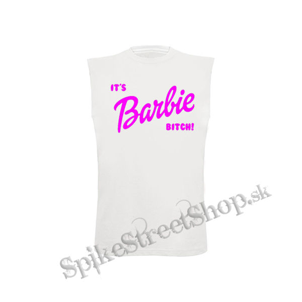 ITS BARBIE BITCH - Logo Ruzove - biele detské tričko bez rukávov