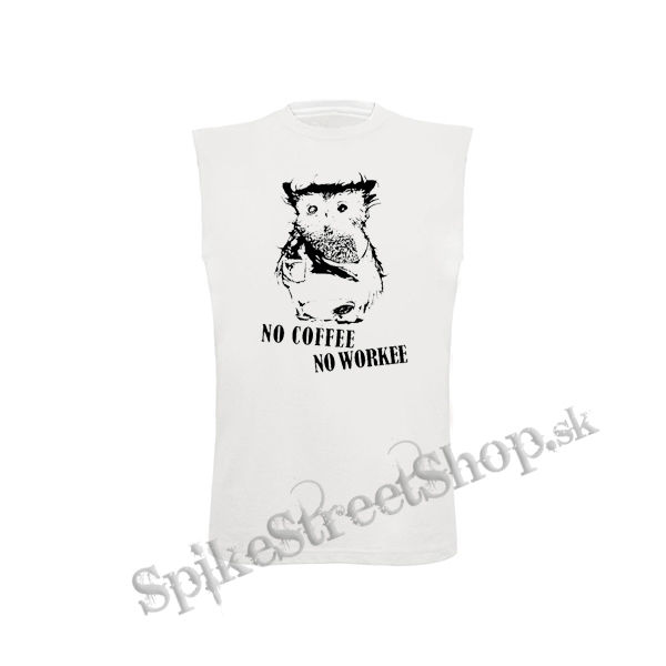 NO COFFEE NO WORKEE - biele detské tričko bez rukávov