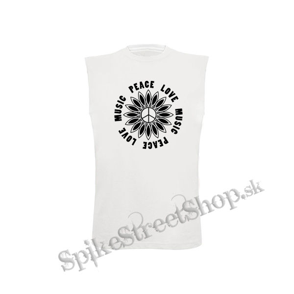 PEACE LOVE MUSIC - biele detské tričko bez rukávov