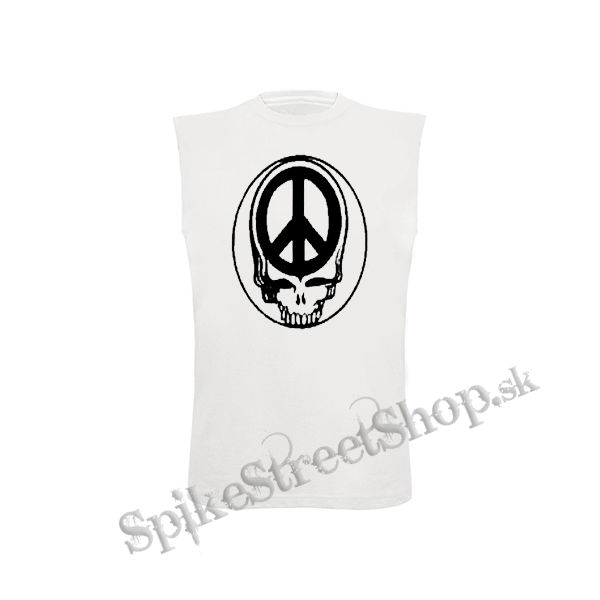 PEACE SKULL - biele detské tričko bez rukávov