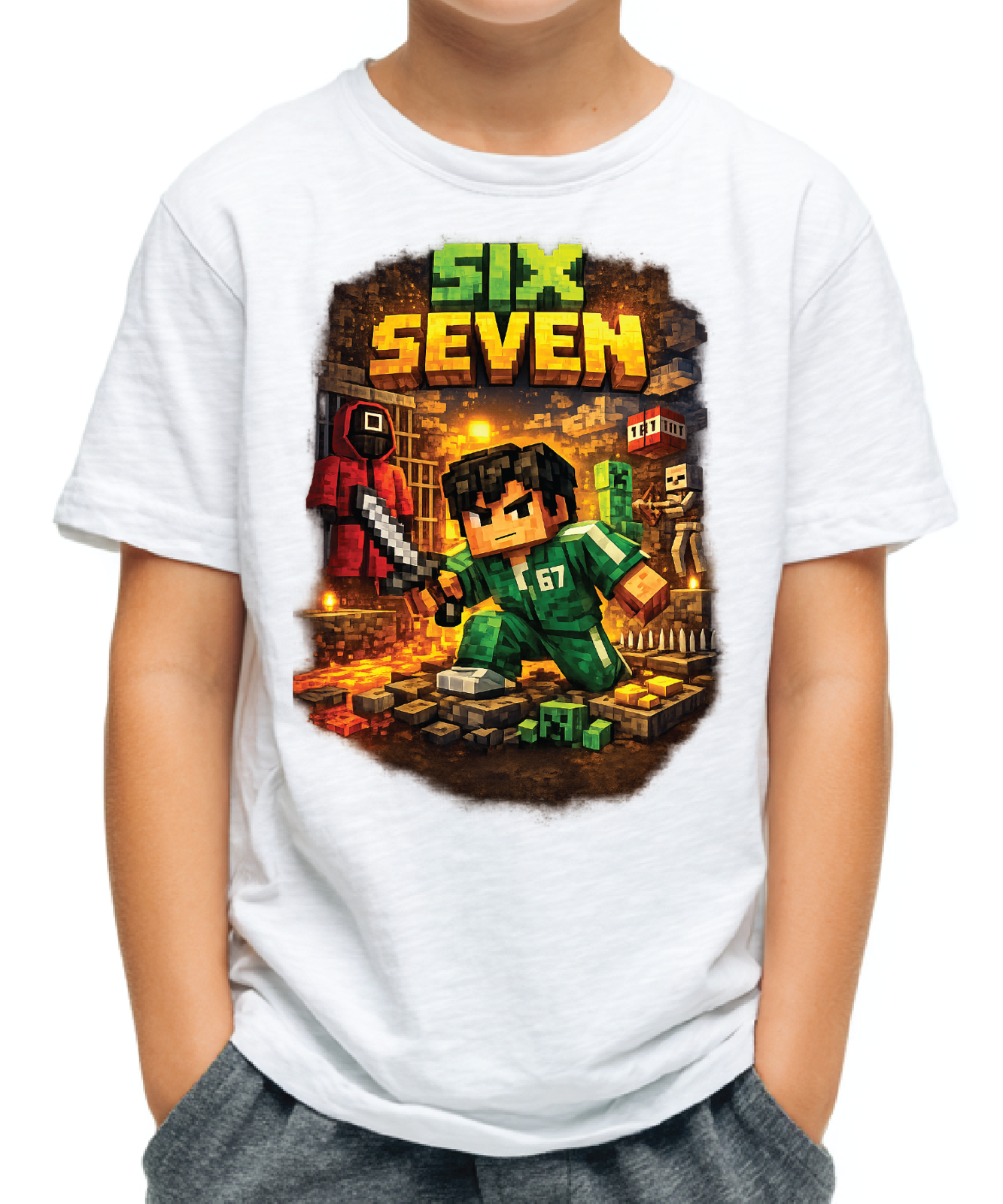 SIX SEVEN - Game Minecraft Style Motive 8 - biele detské tričko
