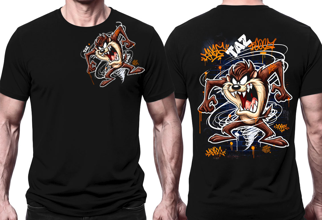 TAZ LOONEY TUNES - Tasmánsky Čert Graffiti Style - čierne pánske tričko