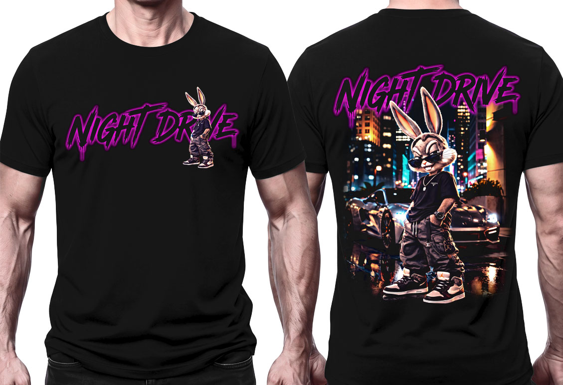 NIGHT DRIVE - Bugs Bunny Edition - čierne pánske tričko