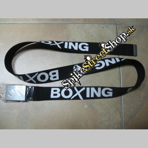 Čierny plátený opasok s nápisom BOXING a s prackou