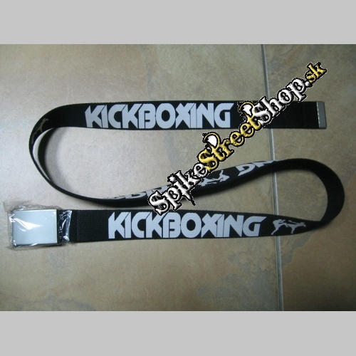 Čierny plátený opasok s nápisom KICKBOXING a s prackou