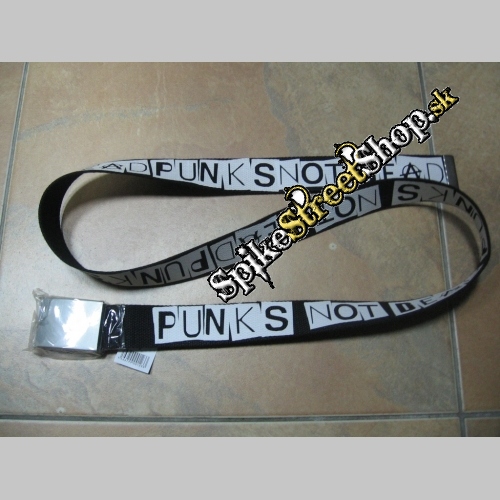 Čierny plátený opasok s nápisom PUNKS NOT DEAD a s prackou