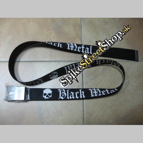Čierny plátený opasok s nápisom BLACK METAL a s prackou