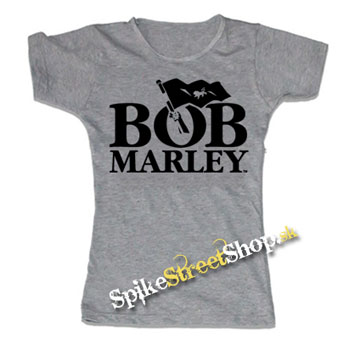 BOB MARLEY - Logo & Flag - šedé dámske tričko