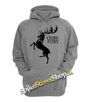 GAME OF THRONES - OURS IS THE FURY - House Baratheon - šedá pánska mikina