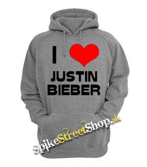 I LOVE JUSTIN BIEBER - šedá pánska mikina