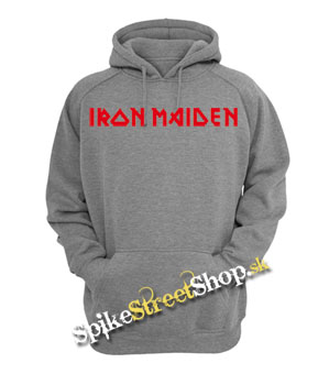 IRON MAIDEN - Red Logo - šedá pánska mikina
