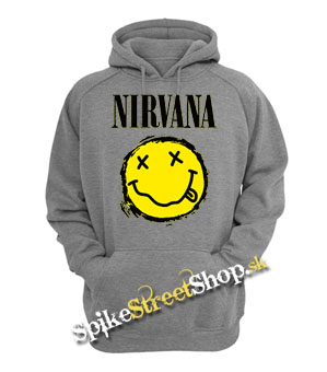 NIRVANA - Yellow Black Smile - šedá pánska mikina