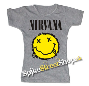 NIRVANA - Yellow Black Smile - šedé dámske tričko