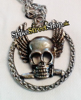 WINGED SKULL CIRCLE - kovový prívesok