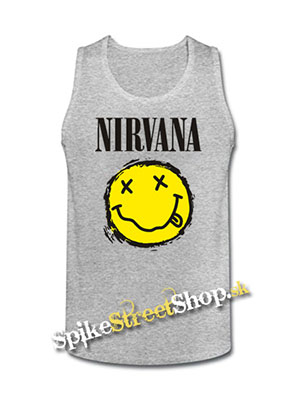 NIRVANA - Yellow Black Smile - Mens Vest Tank Top - šedé